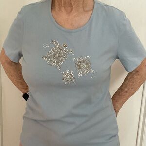 Women's Blue Turtle Embellished Top